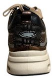Achterkant van bruine Gabor Rollingsoft sneaker met beige veters en logo op de hak.