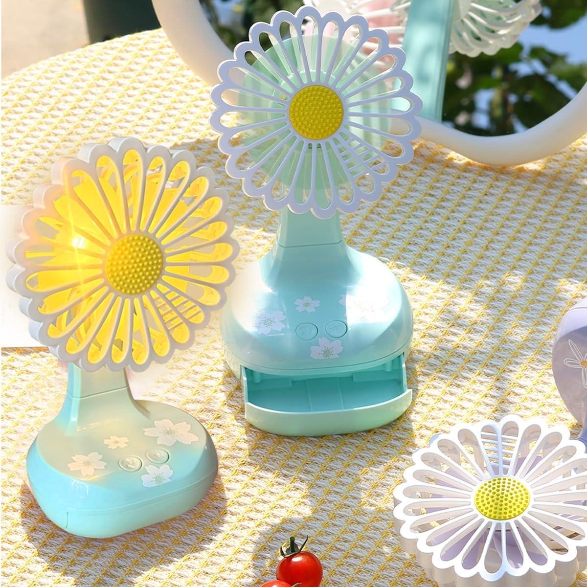 Mini oplaadventilator - Chrysanteem ventilator - Koelte Genieten - Met LED-licht - 17.6x9.8cm - Groen