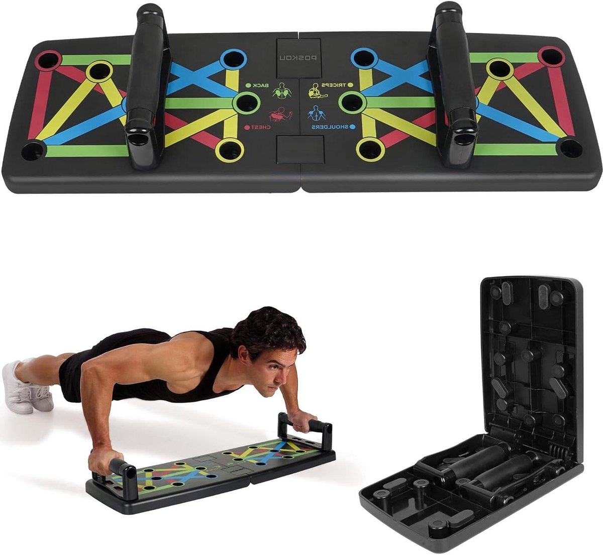 Push Up Board - Trainingsrek - Thuisfitness - 12-in-1 Systeem - 61 x 18 cm - Veelkleurig