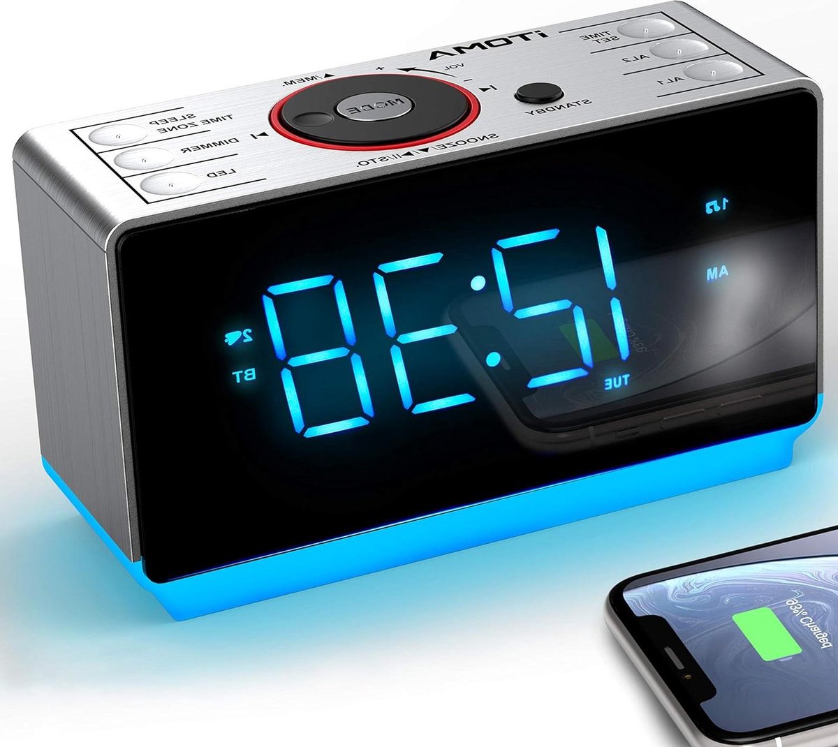 Digitale Wekkerradio - Radio Klok - Ontwaken en Informeren - Dubbel Alarm Sluimerfunctie - 15.8 x 8.9 cm - IJsblauw