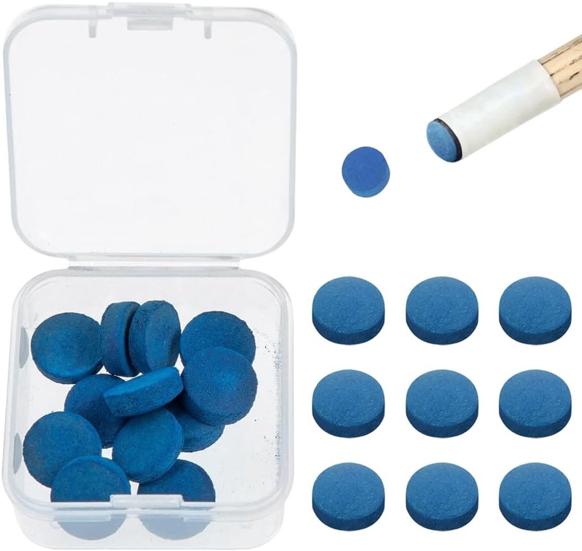 20 Biljartkeu-punten 10 mm - Draagbare Doos voor Standaard Biljartkeus en Accessoires