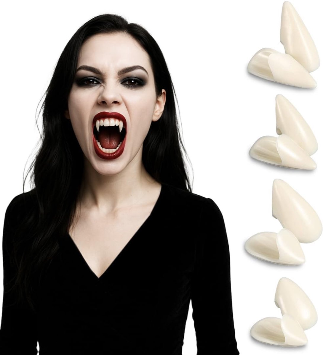 Vampier Tanden in 4 Maten, Nepten Tanden voor Cosplay en Halloween Feest, Perfecte Accessoires voor Kostuums en Theatrale Voorstellingen
