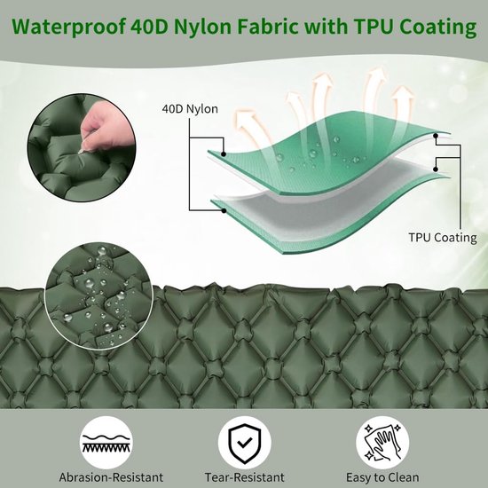 Opblaasbare Slaapmat - Kampeer Matras - Outdoor Slapen - Ingebouwde Voetpomp - 190 x 60 x 5 cm - Groen van Merkloos — afbeelding 4