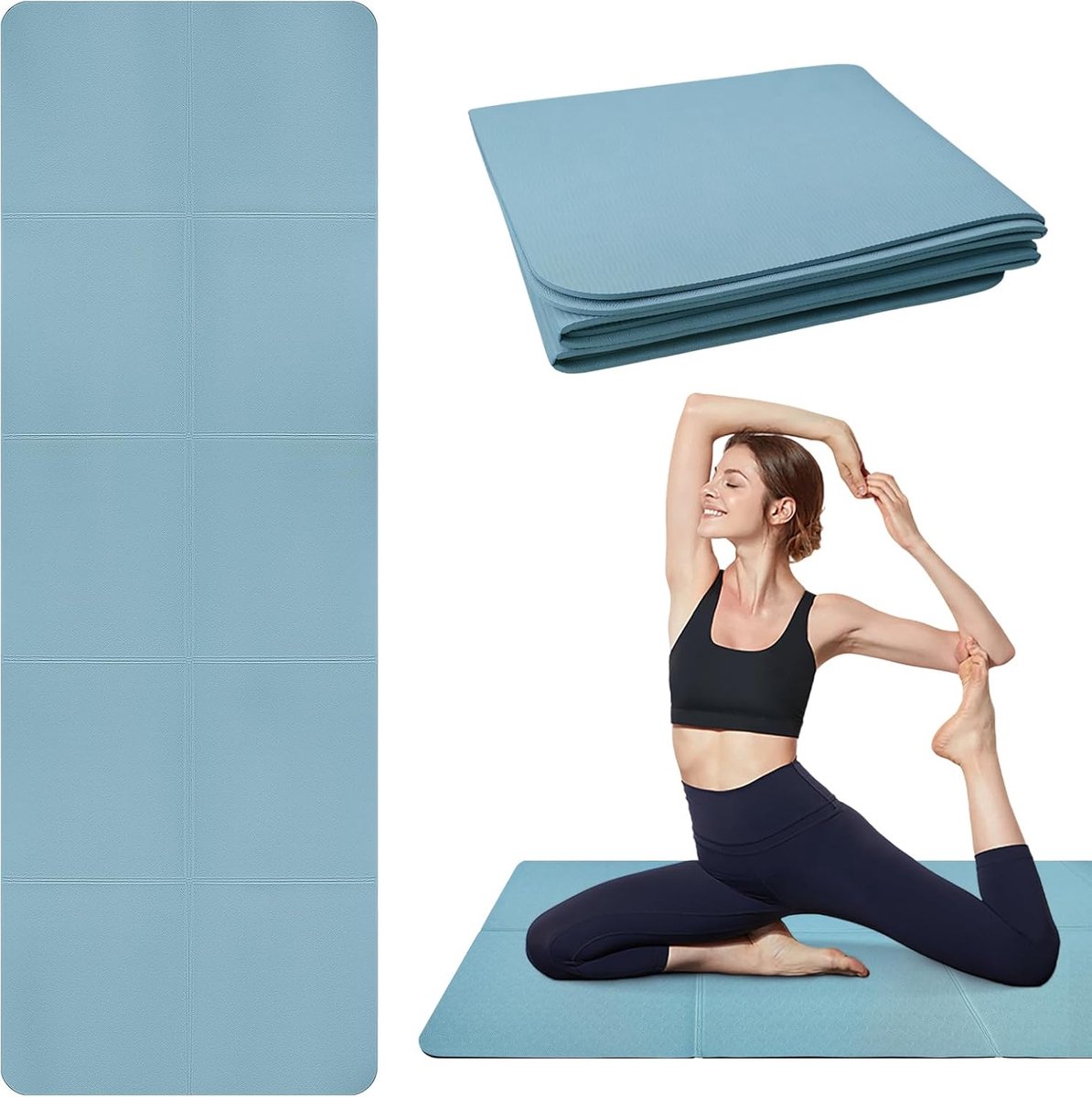 SnelShoppen - Opvouwbare Draagbare Yogamat TPE Antislip Fitnessmat 183x61x0,5 cm Reis-Yogamat Gymnastiekmat Pilatesmat voor Training en Reizen voor Da