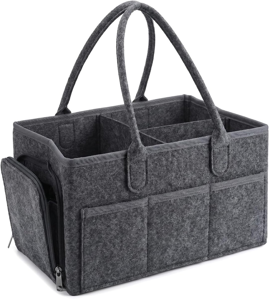 Organiser voor luiers met compartimenten, 13 x 23 x 18 cm, opvouwbare tas in donkergrijs, multifunctionele luiertas, praktische babyaccessoires