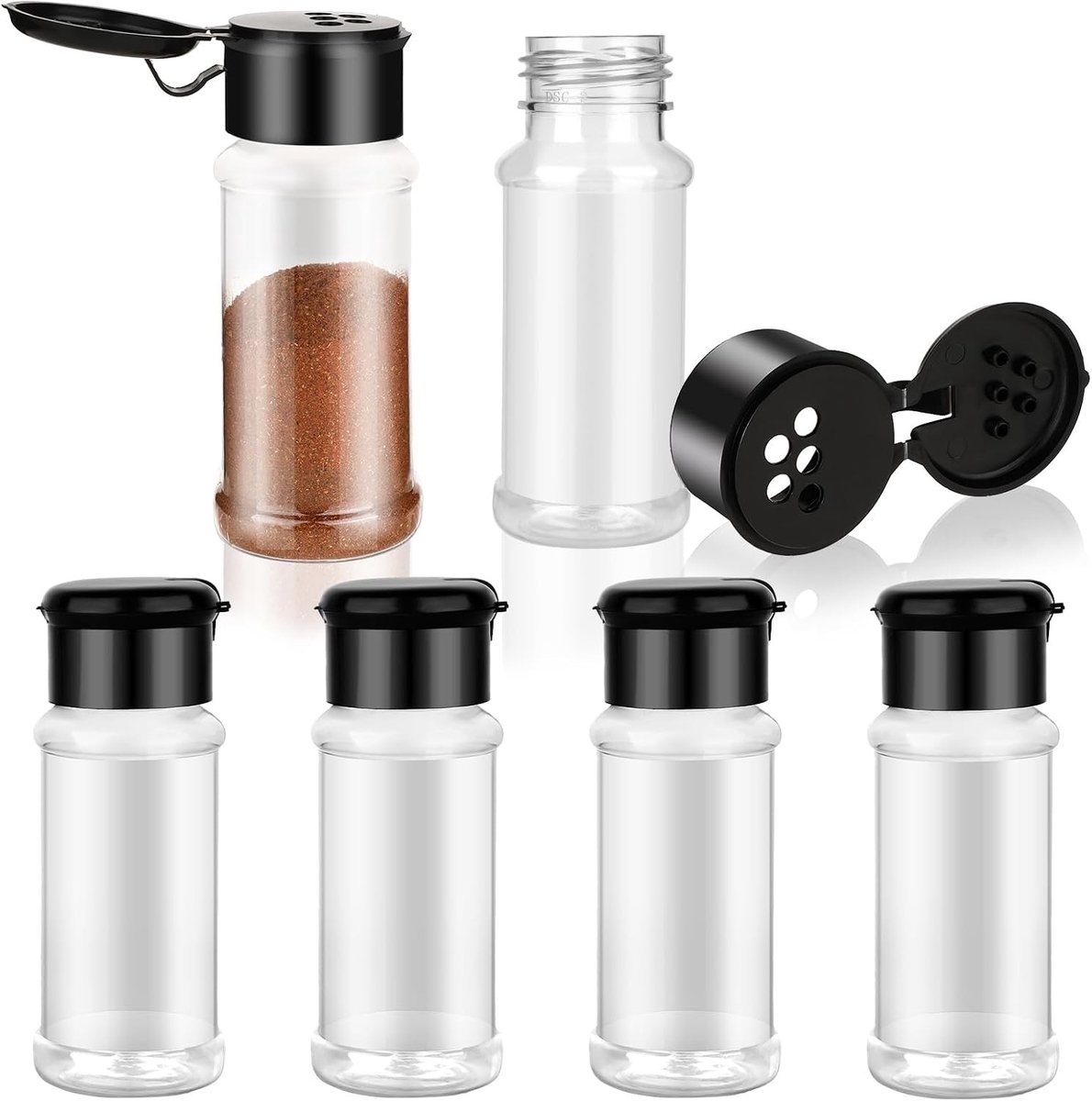 Set van 6 Transparante Kruidenspotjes van 100 ml met Deksel, Herbruikbare Plastic Kruidens