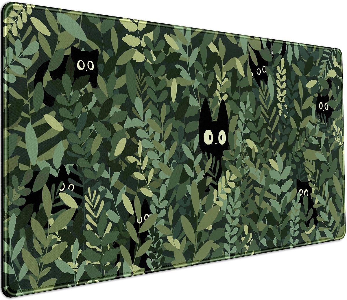 SnelShoppen - XXL Gaming Muismat Met Kawaii Anime Katten en Groene Bladeren - Verlengde Bureaumat 80x40 cm - Esthetische Toetsenbordmat voor Vrouwen e