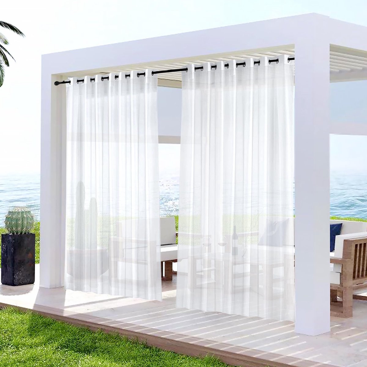 SnelShoppen - 2 Stuks Outdoor Weerbestendig Gordijnen - Transparante Buitengordijnen met Ogen - Waterdicht en Zichtbescherming voor Paviljoen, Veranda