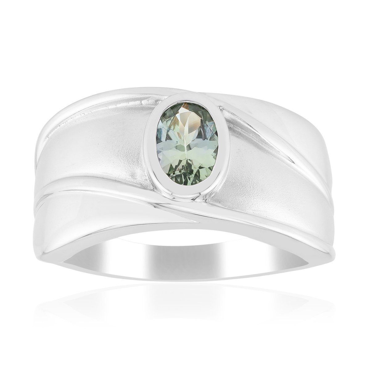 Cavill - Zilveren Ring 925 Sterling - Onverhitte Groene Tanzaniet 0,425 ct Ovaal - Gerhodineerd - Uniek Edelsteen Sieraad - Speciale Gelegenheden