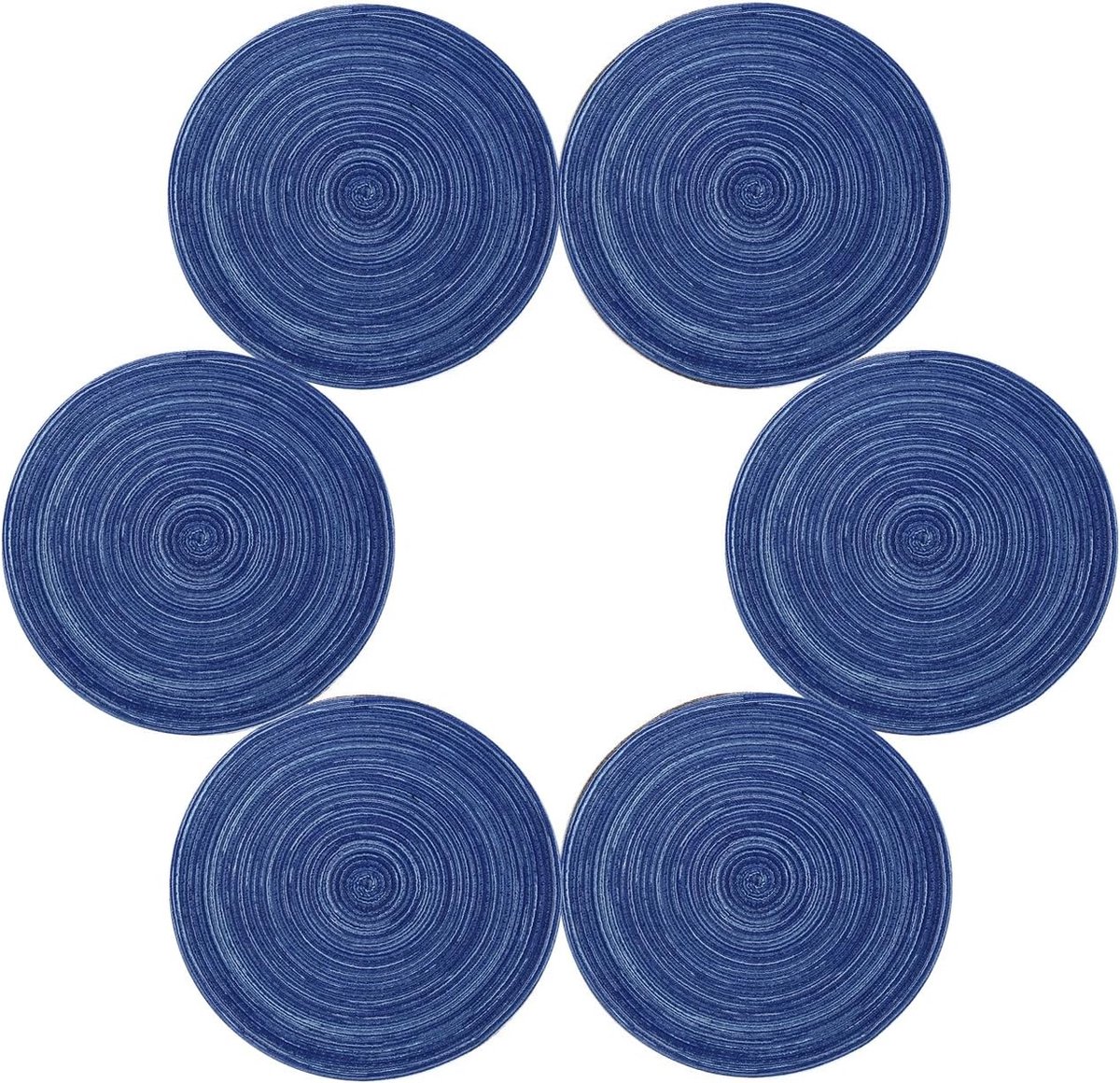 "Placemats -Ronde placemats - Hitte bestendig - hittebestendig - vlekbestendig - antislip - wasbaar - 35,5 cm -blauw - 6 - delige set "
