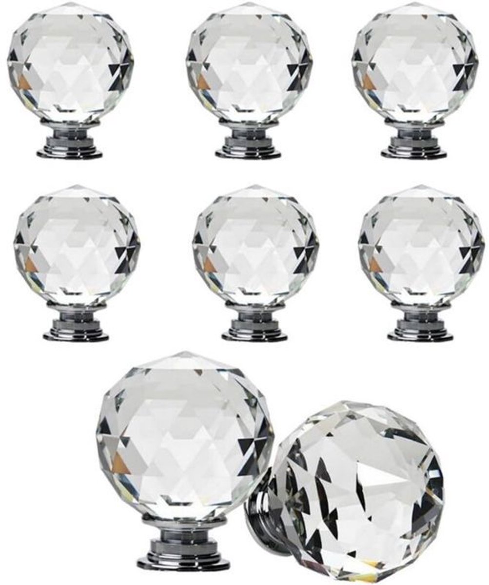 Een set van 8 bolvormige kristallen ladehandgrepen (30 mm, helder kristal), ronde glazen kastgrepen en decoratieve handgrepen (40 mm).