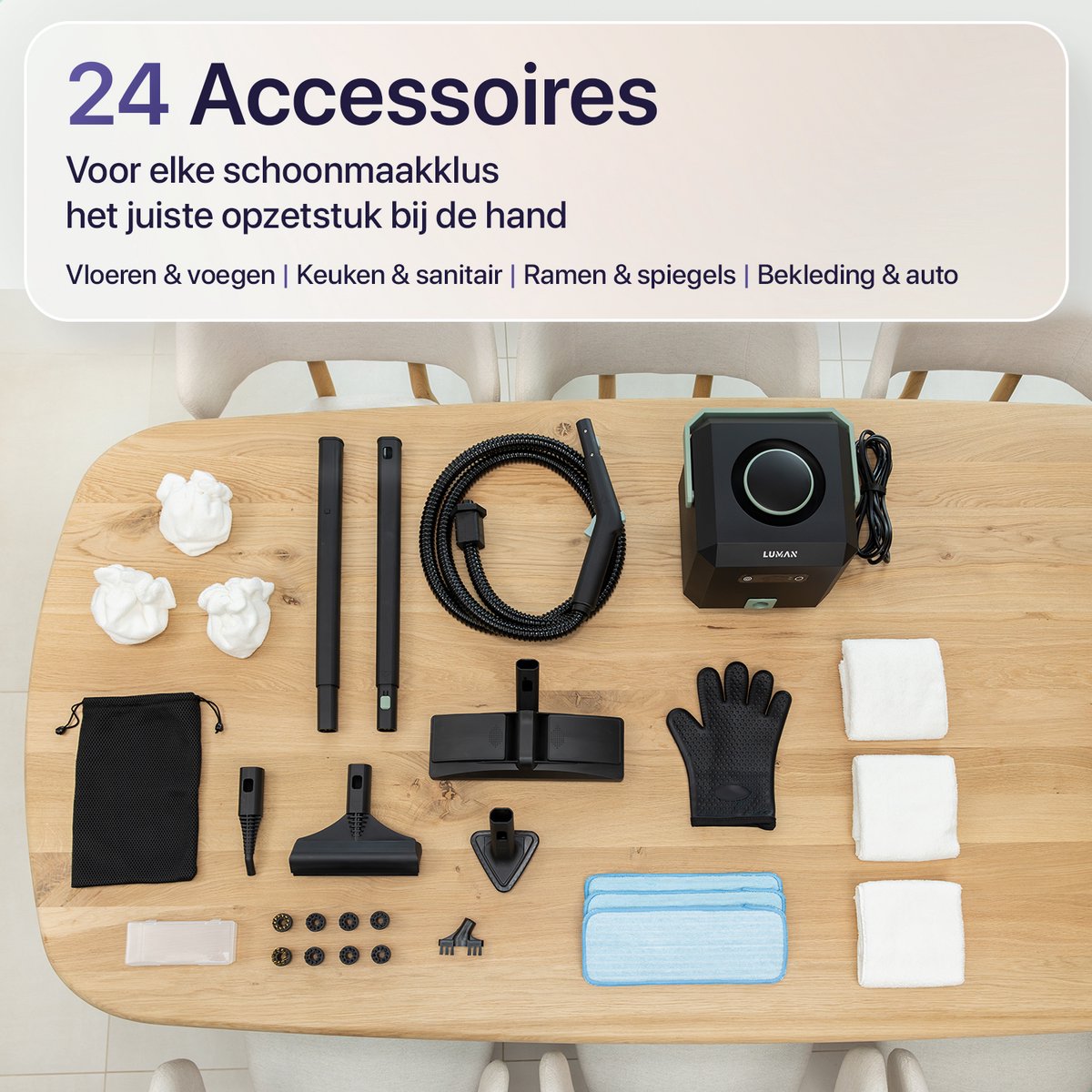 LUMAN Stoomreiniger MAX – 2600W - 60 min Stoomtijd - 2.5L Watertank – Handstoomreiniger & Tapijtreiniger - Zwart thumbnail 4