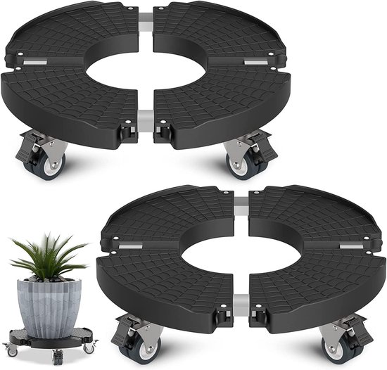Plantroller voor Buiten en Binnen - Ronde Plantenstandaard met Zwenkwielen, 200 kg Draagvermogen, Ideaal voor Bloempotten en Tuinaccessoires, Set van 2 Stuks
