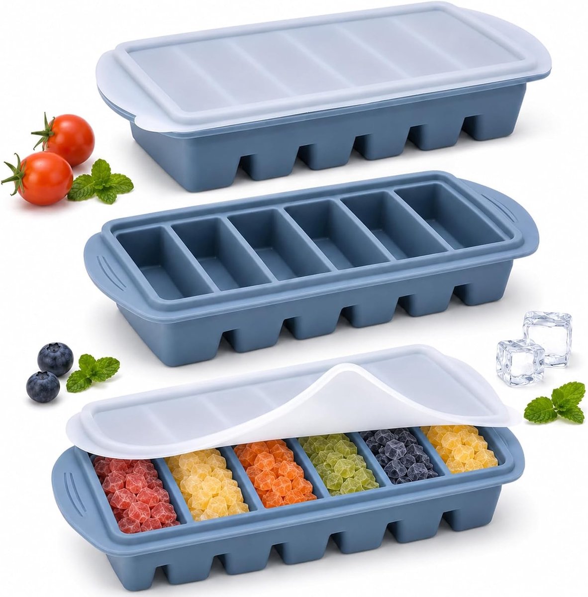 Siliconen vriescontainers met deksel, 1050 ml, 3 stuks voor het invriezen van soep, voedselopslag en maaltijdprep