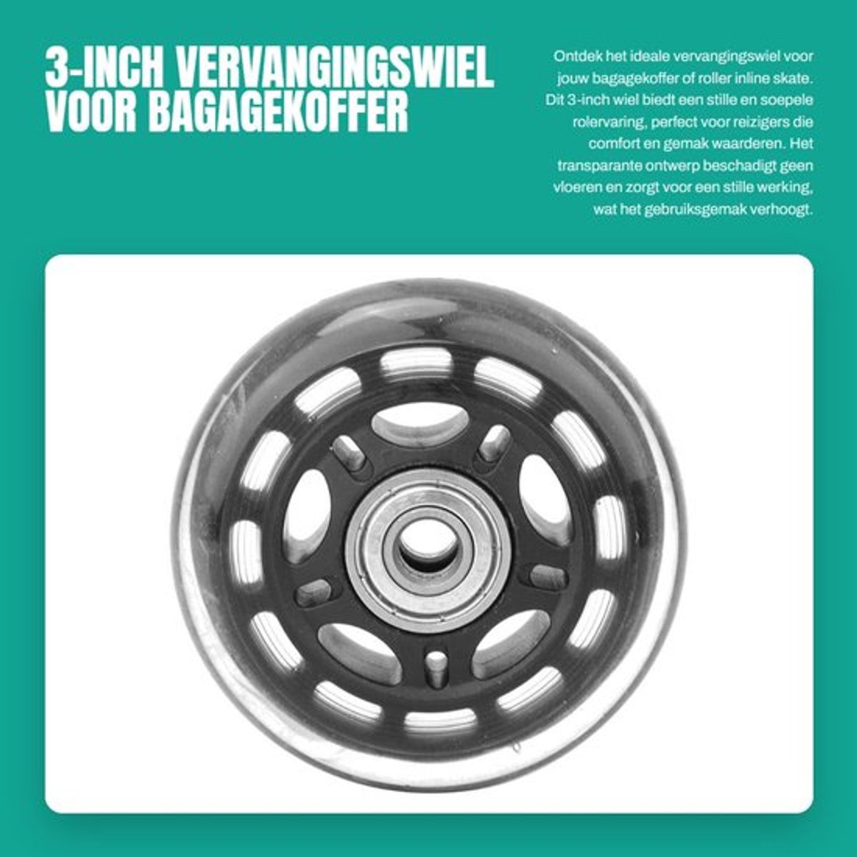 Vervangingswiel 3-inch - Transparant Mute-wiel - Slijtvast PU-materiaal - ABEC-3 Lager - Geschikt voor bagagekoffer/roller - Perfecte vervanging voor defecte wielen