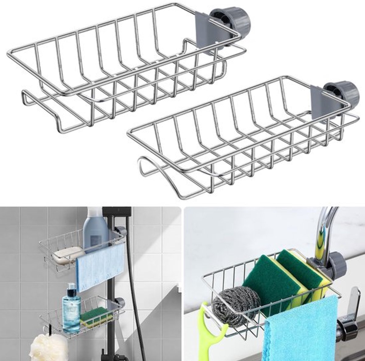 Doucheplankje Roestvrij Staal - Sponshouder - Keukenorganizer - Waterdicht - Antislip - Eenvoudig te Installeren