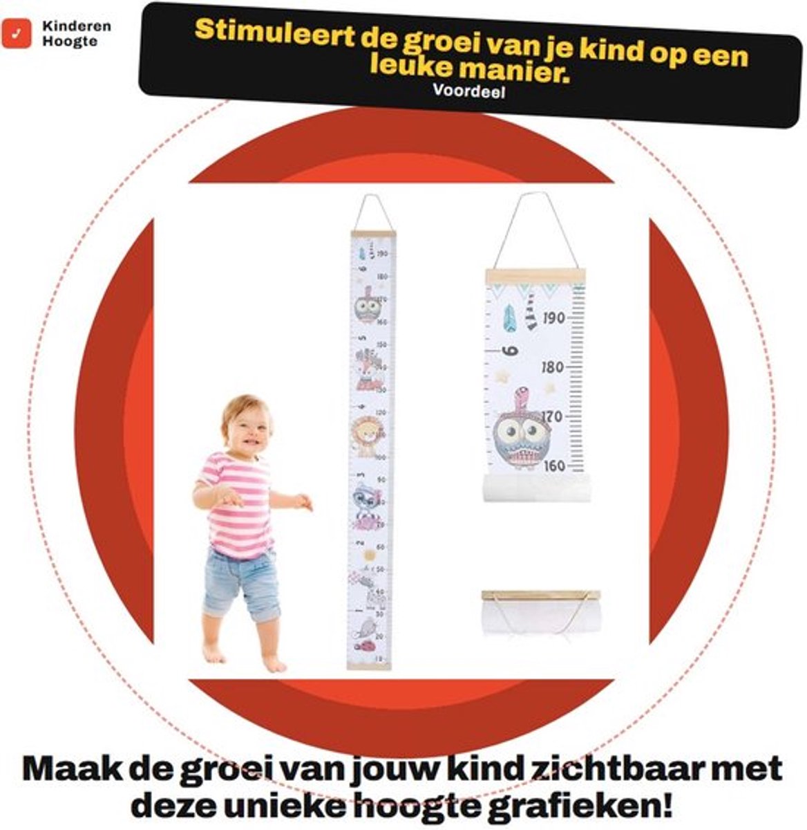 Hoogtegrafiek Draagbaar - Groeimeter Kind - Houten Groeimeter - Muurstickers - Decoratie Kinderkamer - Eenvoudig te installeren
