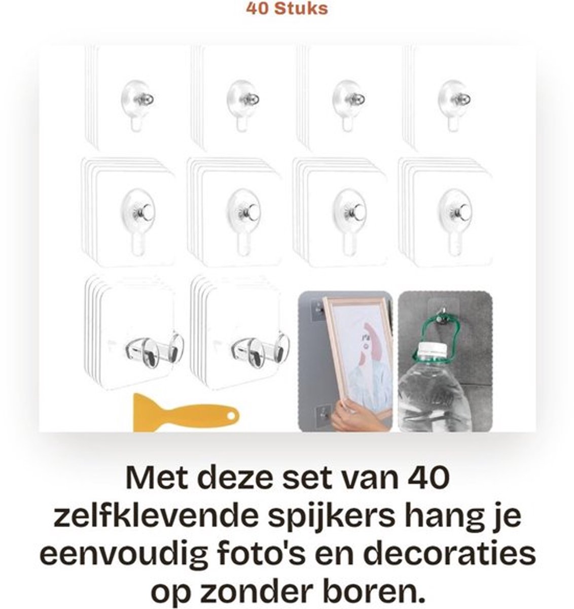 Kleefspijkers 40 Stuks - Transparante Fotohaken - Zelfklevend - Ophangen Zonder Boren - Lijmschroeven Voor Posters - Met Kleine Spatel - Haakjes
