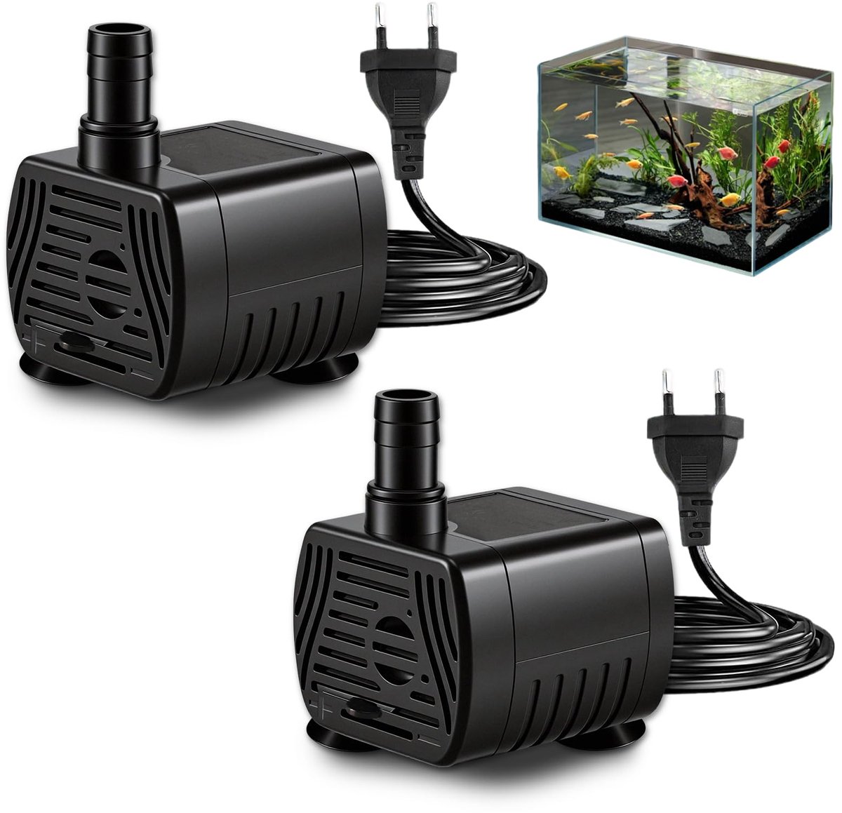 SnelShoppen - 2x USB Mini-Dompelpomp 200 l/h - Instelbare Aquariumpomp voor Huisdierfontein, Vijver, Hydrocultuur, Tafelfontein - Ultralicht, DC 5V, 1