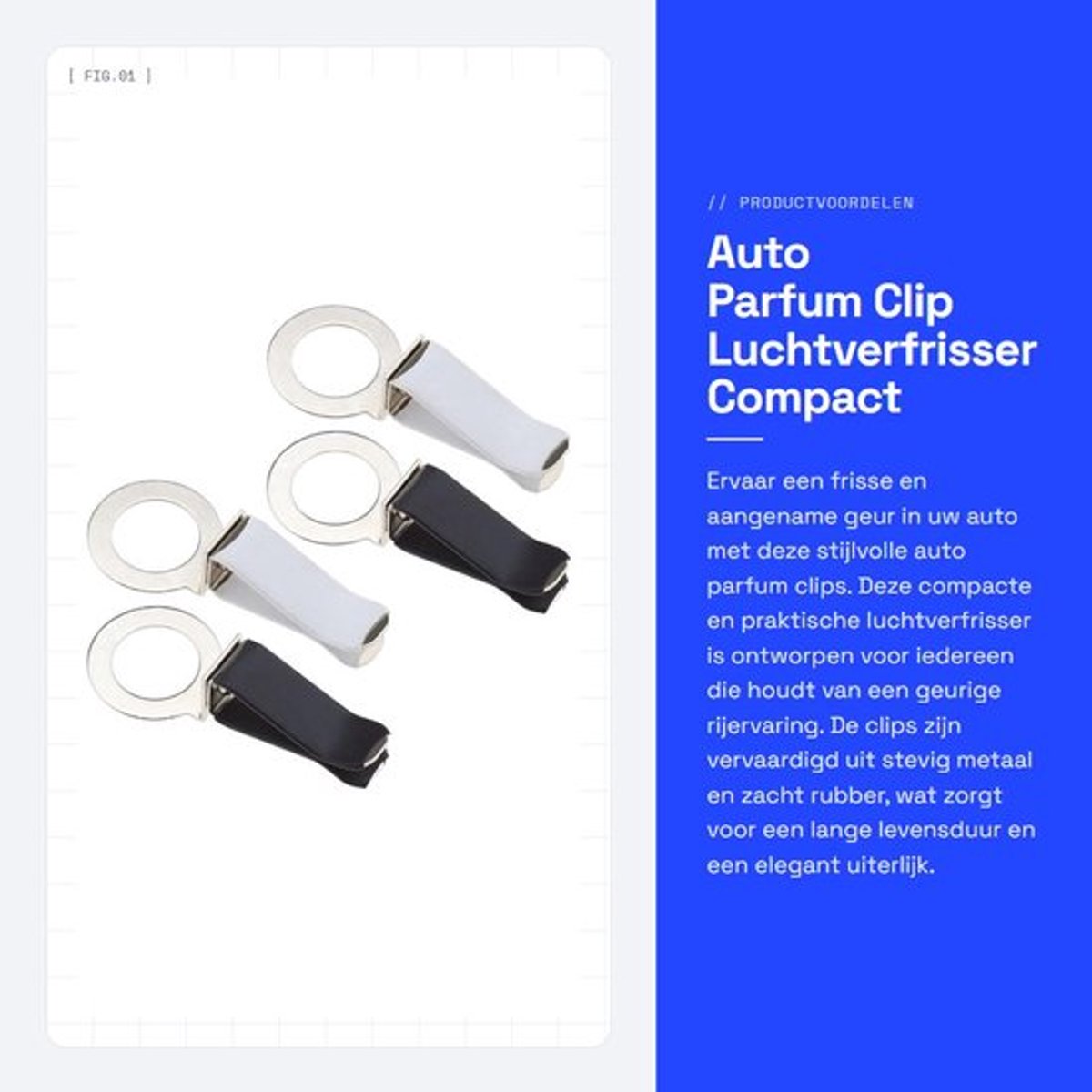 Luchtverfrisser Auto - 4x Parfum Clip - Metalen Diffuser - Antislip - Zacht Rubber - 360 Graden Draaiend - Parfumclip