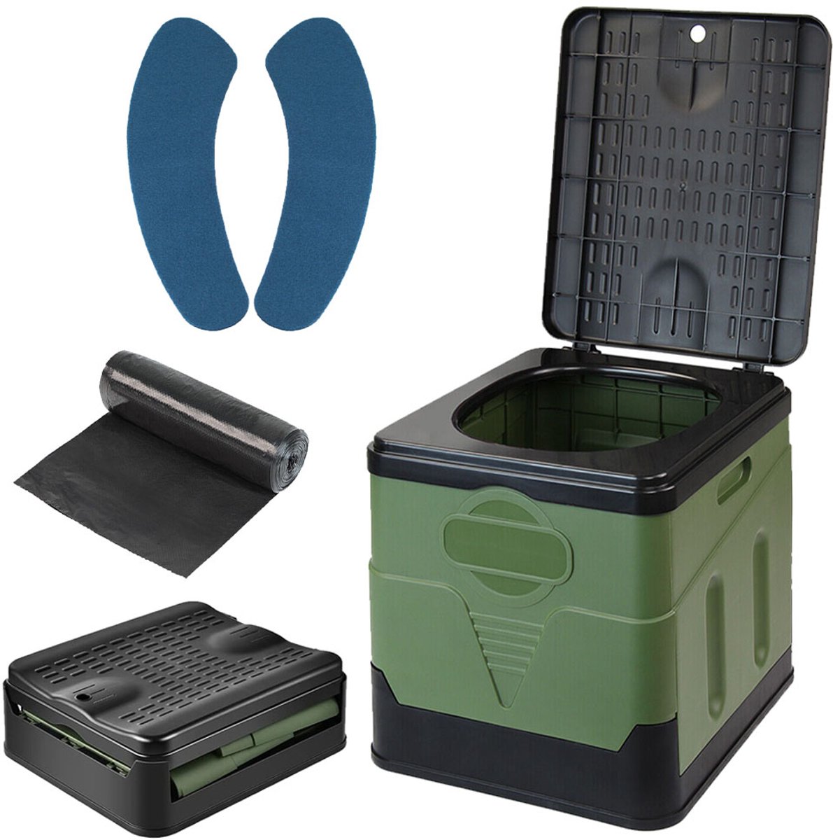 Draagbaar opklapbaar buitentoilet 20L, hygiënisch en compact inclusief opbergzak voor kamperen en lange reizen