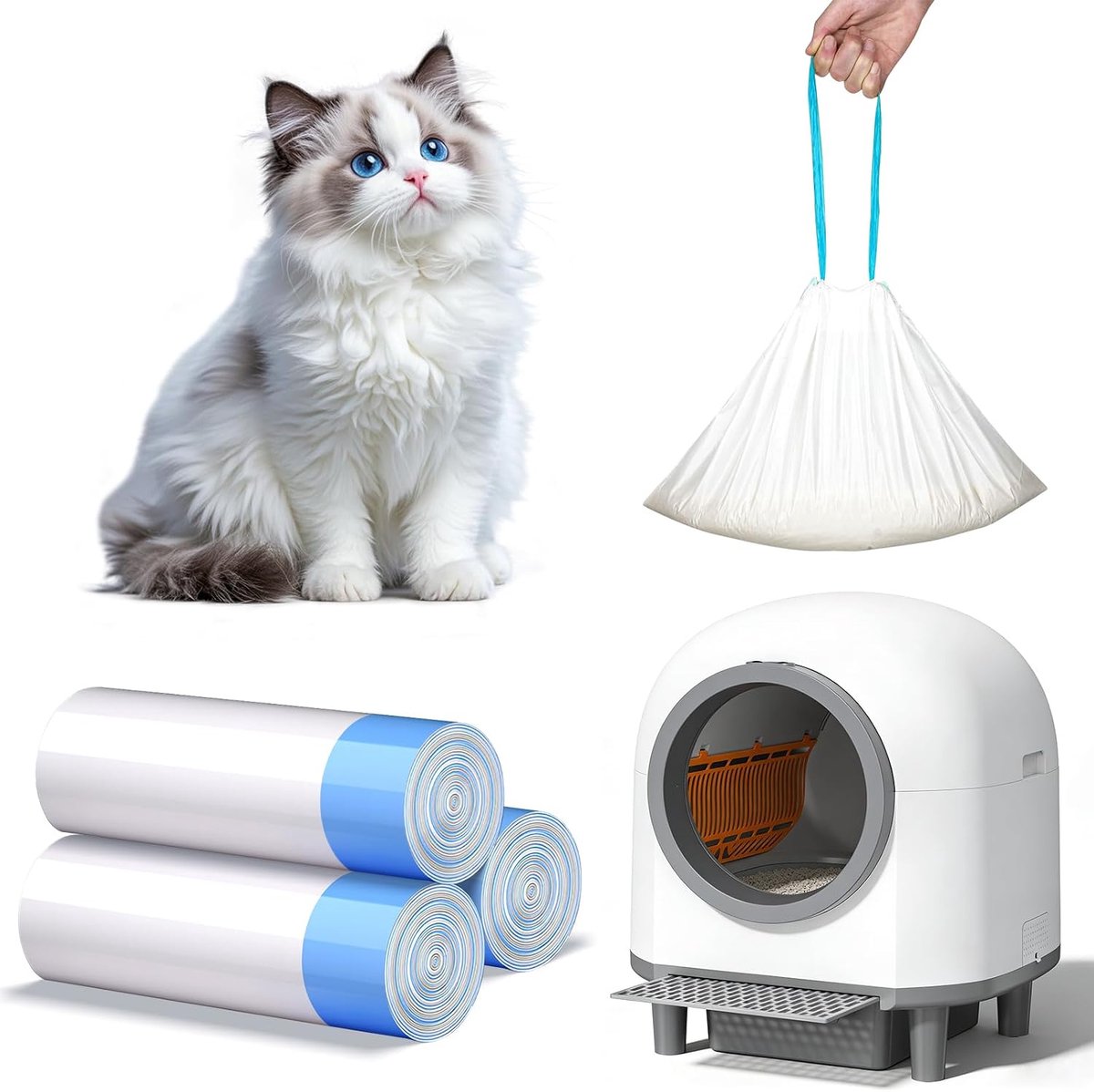 SnelShoppen - 3 Stuks XXXL Kattenpootzakken met Trekkoorden, Kattenbakzak voor Eenvoudig Wisselen van Kattenbakvulling, Zelfreinigende Kattenhygiënisc