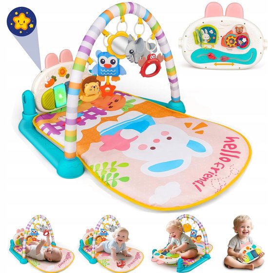 Speelmat Baby - Kruipmat met boog - 2-in-1 - 5 Speeltjes - Voetpiano - Sterrenprojectie - 180° Draaibaar - Baby Fitnessmat - Voor 0-12 Maanden - Educatief Cadeau — afbeelding 2