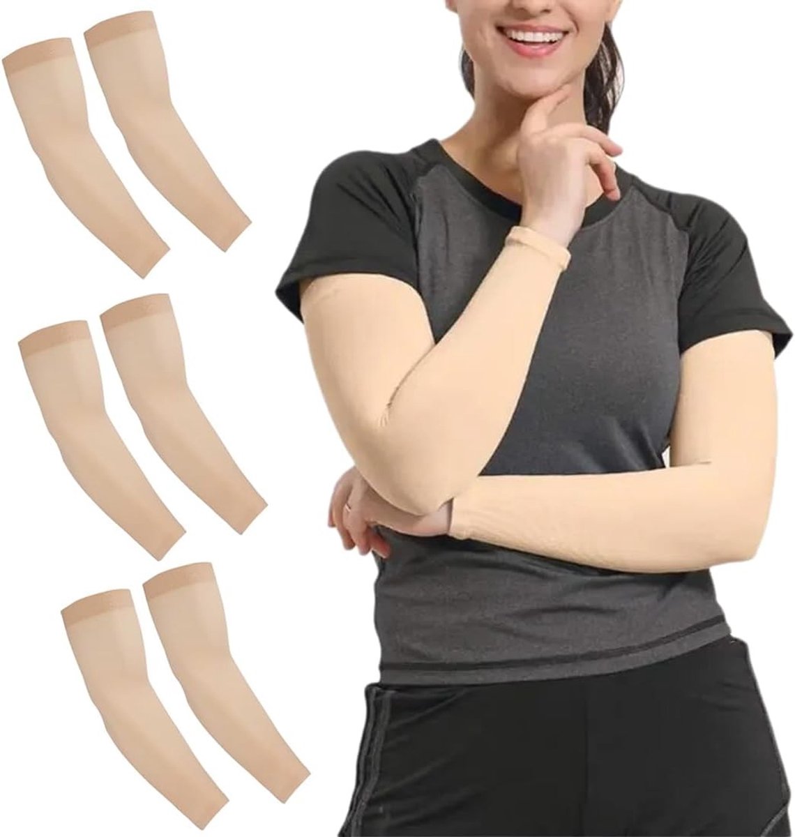 3 Paar beige Arm Sleeves voor Zonnebescherming, Tattoo Cover en Comfortabele Voorarm Bescherming tijdens Gaming