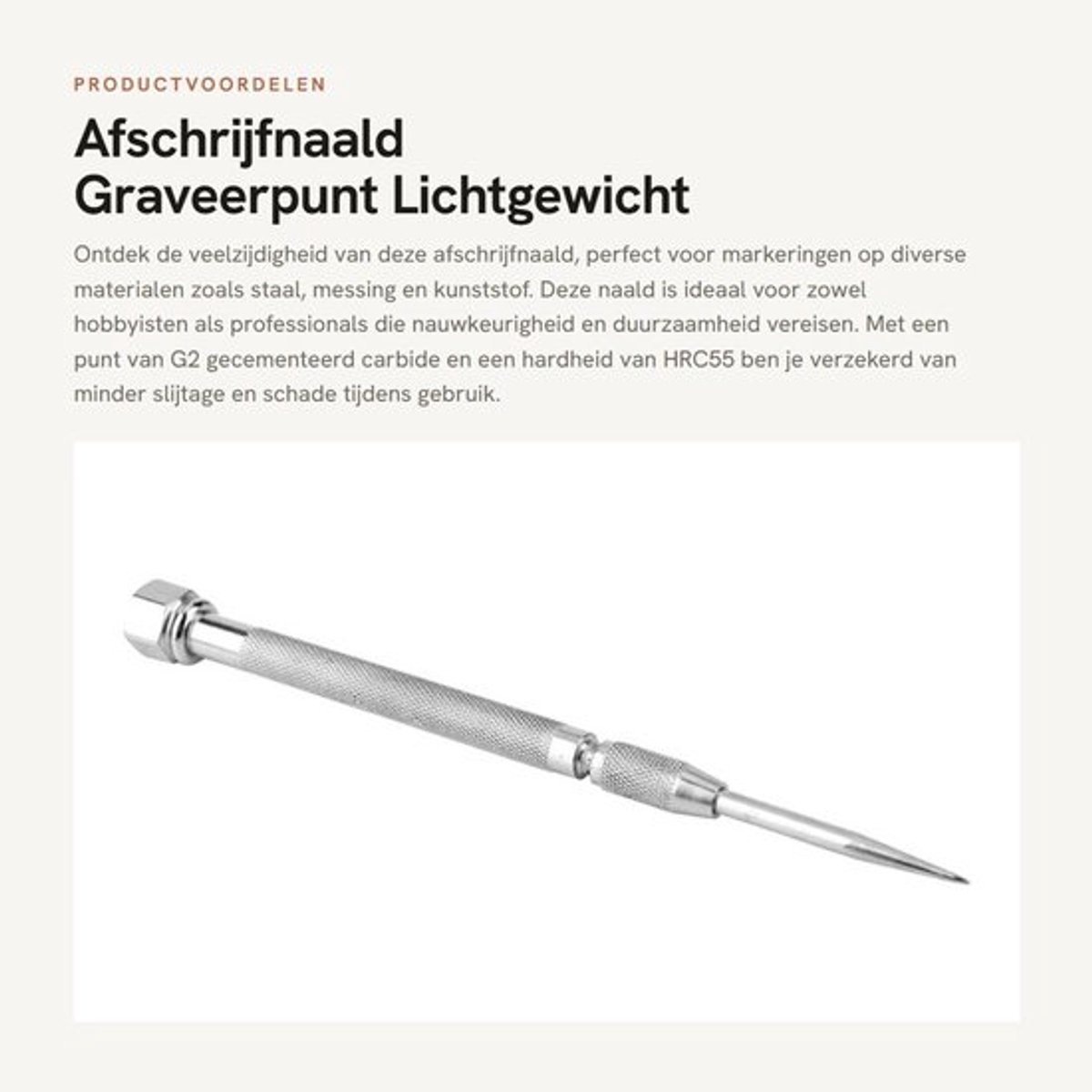 Afschrijfnaald G2 gecementeerd carbide - Graveerpunt - Markeringsgereedschap - Ponsgereedschap - Geschikt voor staal/messing/kunststof/glas - Hardheid 55 HRC - Graveernaald