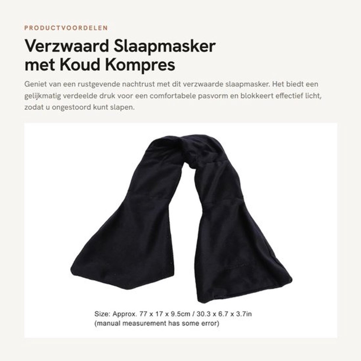 Slaapmasker Verzwaard - Oogafdekking Lichtblokkerend - Koud Kompres Optie - Comfortabele Pasvorm - Rustgevende Nachten - Gelijkmatig Verdeelde Druk - Oogmasker