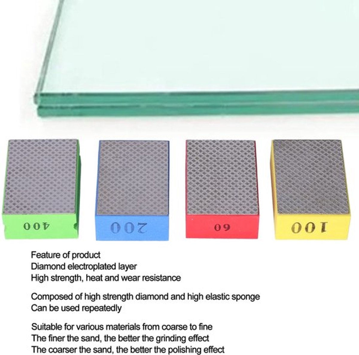 Diamantpad 4 Stuks - Polijstpads 60/100/200/400 - Handpolijstpad - Slijpen - Tegels - Steenbewerking - Slijtvast - Polijstpad