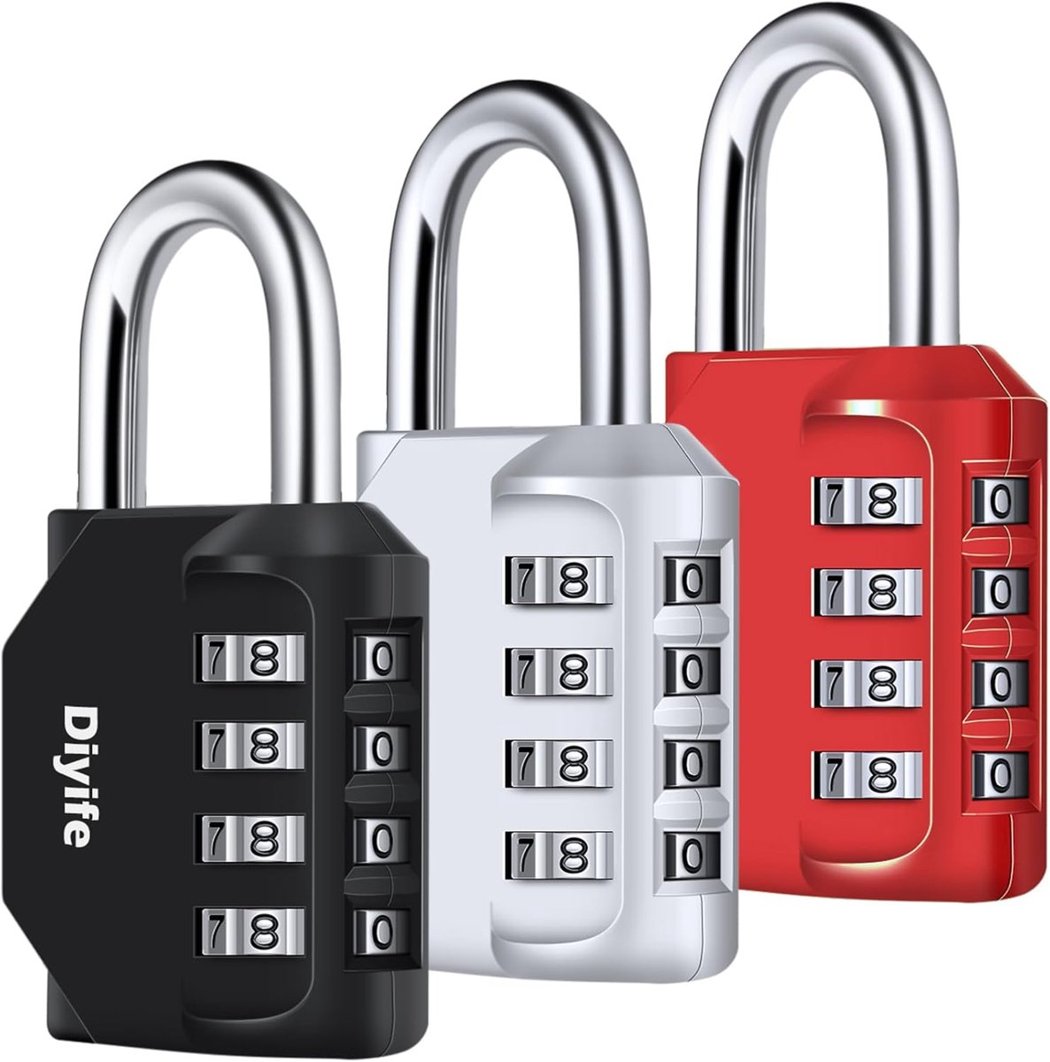 SnelShoppen - Set van 3 Combinatielocks, 4-Cijferige Combinatiesloten, Weerbestendig Metaal Geplated Staal, Combinatieslot voor School, Gym Lockers, Z