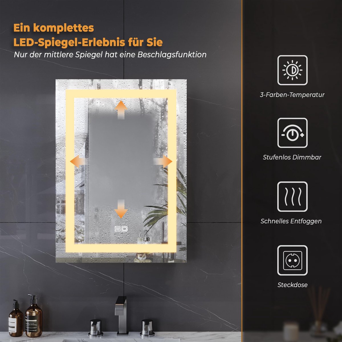 SnelShoppen - LOMIKEN Spiegelkast Badkamer met Verlichting en Stopcontact - 50x70x13 cm - Traploos Dimbaar - 3 Kleurtemperaturen - Anti-condens - Roes