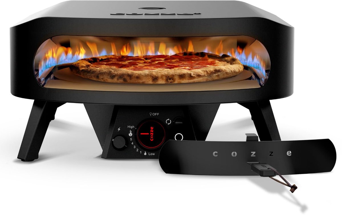 SnelShoppen - Gas Pizzaoven 17 inch Roterende Cordieriet Pizzasteen Ø43 cm - 8 kW - Buiten Pizza Oven voor Tuin, Camping, Feest - Zwart