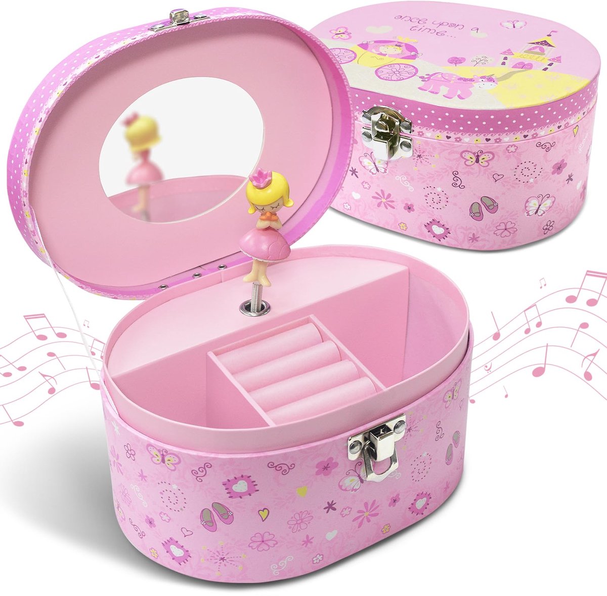 SnelShoppen - Muziekdoos voor Meisjes, Draaiende Prinses Sieradenopberger, Feestelijke Muziekdoos voor Kinderen, Verjaardagscadeau voor 3-9 Jaar, Roze