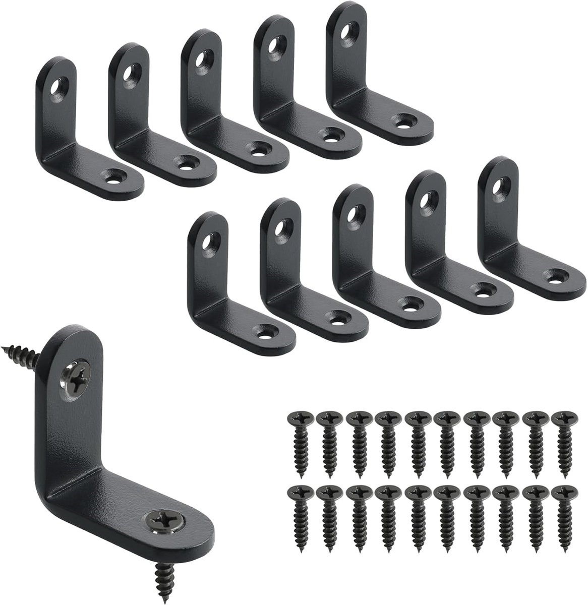 SnelShoppen - Pack van 10 Hoekbeugels 32 mm x 32 mm, 90 Graden Fixing Hoek, Praktische Metalen Hoekbeugels, RVS Hoek voor Hout en Meubels, Zwart