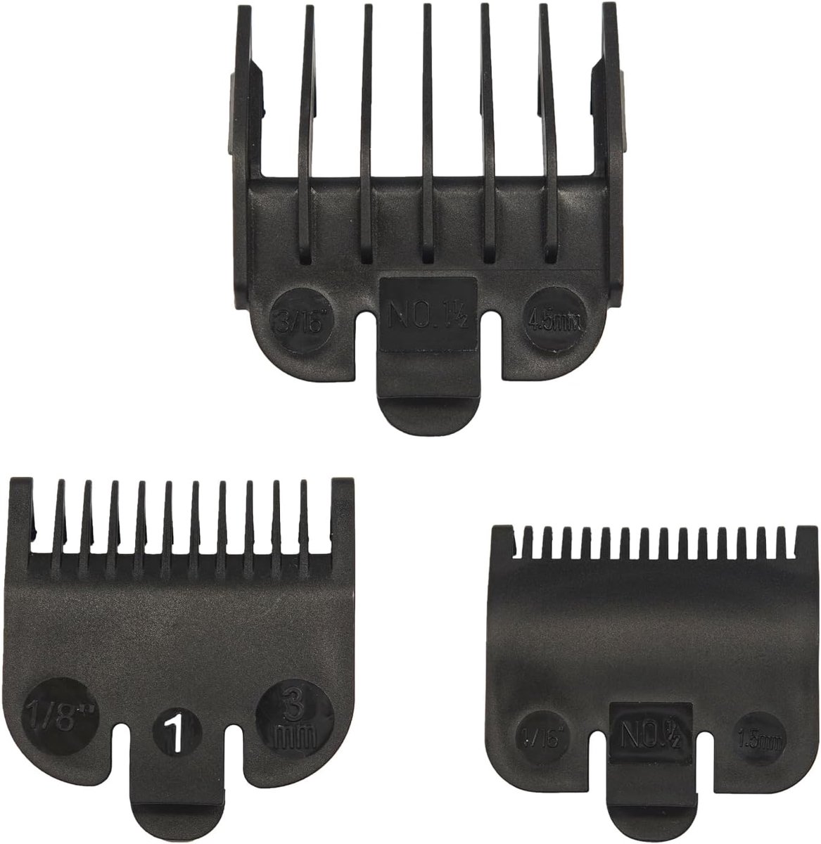 SnelShoppen - Clipper Guards Set voor Haarknippers, 1/16", 1/8", 3/16" Kammen, Zwart, 3 Stuks Kappersgidsen voor Precisie Scheren Thuis of Salon