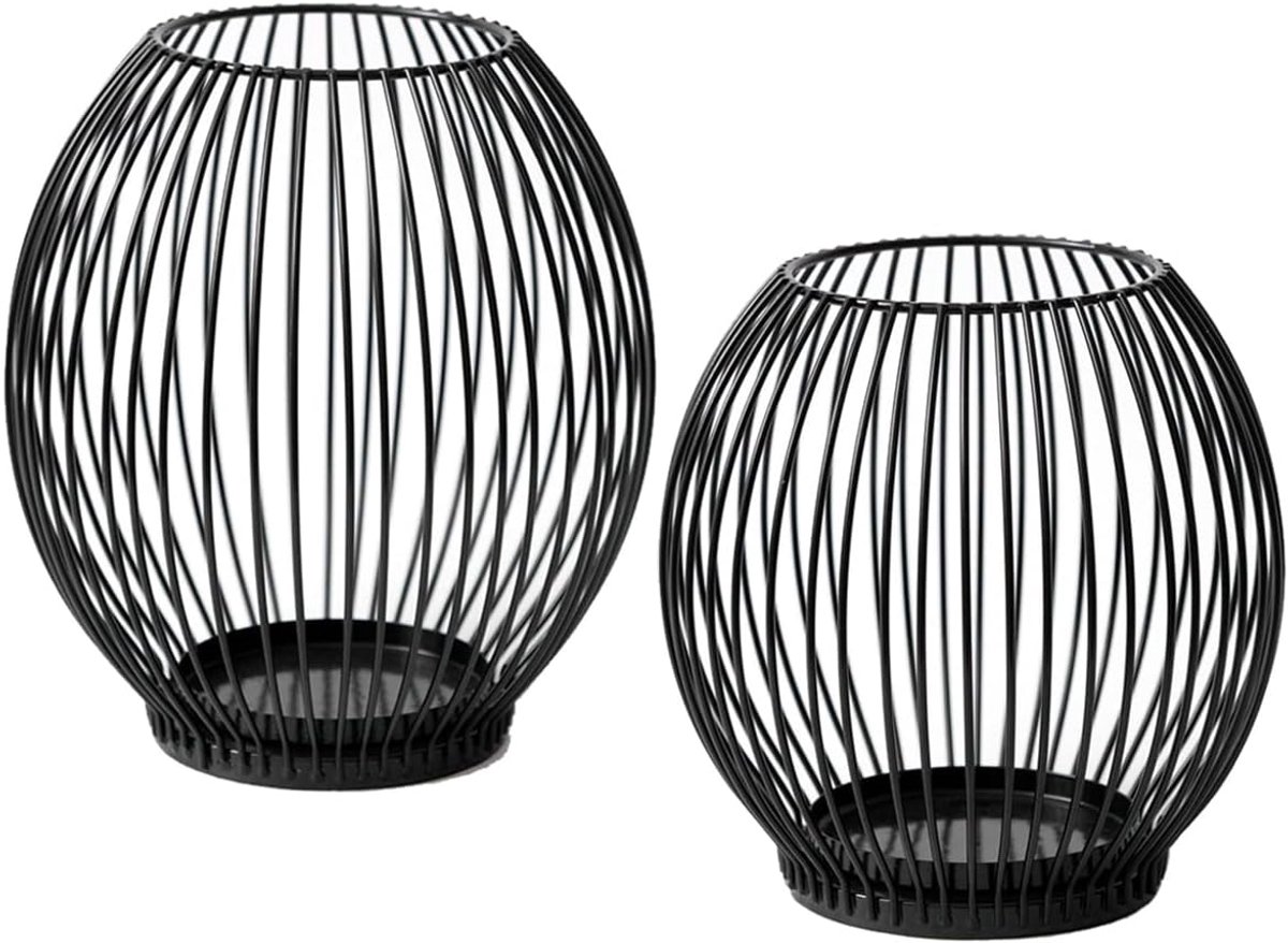 SnelShoppen - Set van 2 Vintage Lantaarns Buiten Metaal: Tealight Houder Lantaarn Decor met Glas in Verweerd Goud voor Bruiloft Kerst Klok Living Room