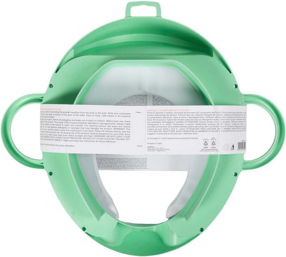 SnelShoppen - Groene toiletverkleiner voor kinderen met handgrepen, rugleuning, comfortabele zachte tablet en wasbare zitting - Ideaal voor thuisgebru
