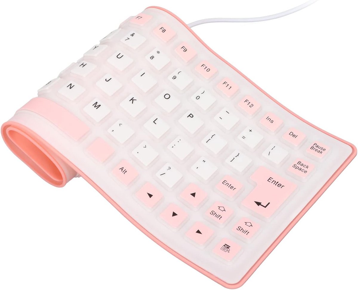 SnelShoppen - Waterdicht Siliconen Toetsenbord, Opvouwbaar Flexibel Bedraad USB Mini Toetsenbord 85 Toetsen, Lichtgewicht Draagbaar en Stofdicht, Roze