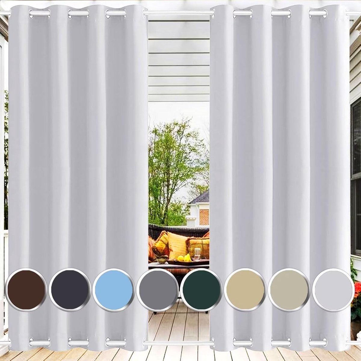 Waterdicht gordijn, outdoor, wit, weerbestendig, waterdicht, met ingestanste ringen, boven- en onderkant - ShopVlot