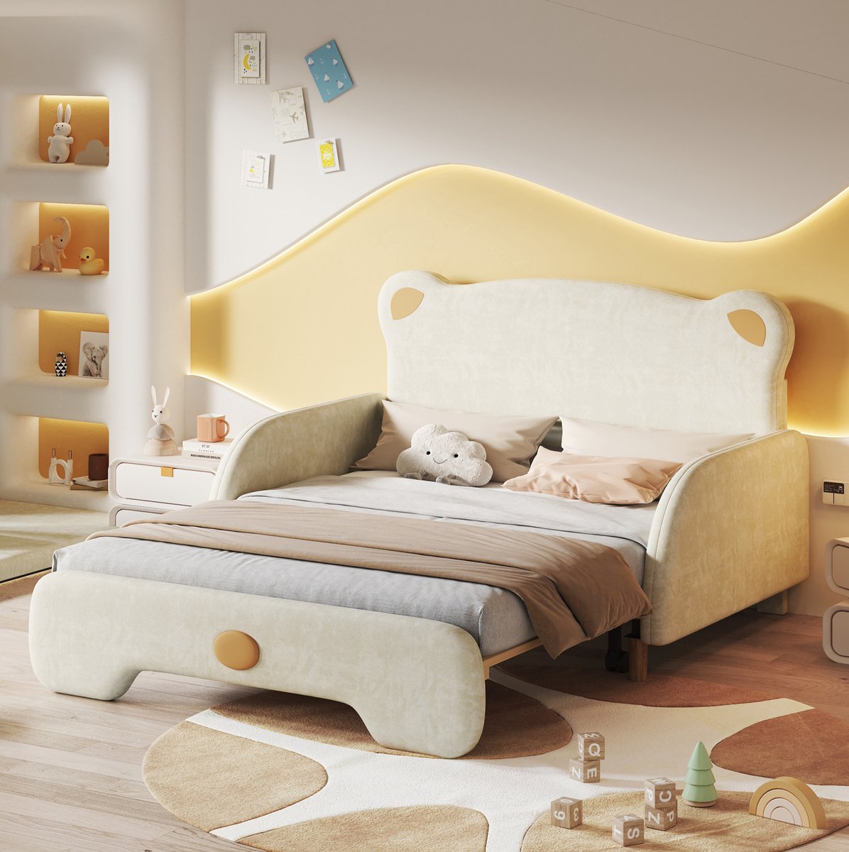 COVREO Bedframe 140x200 cm - beige, met bedlade, zonder matras