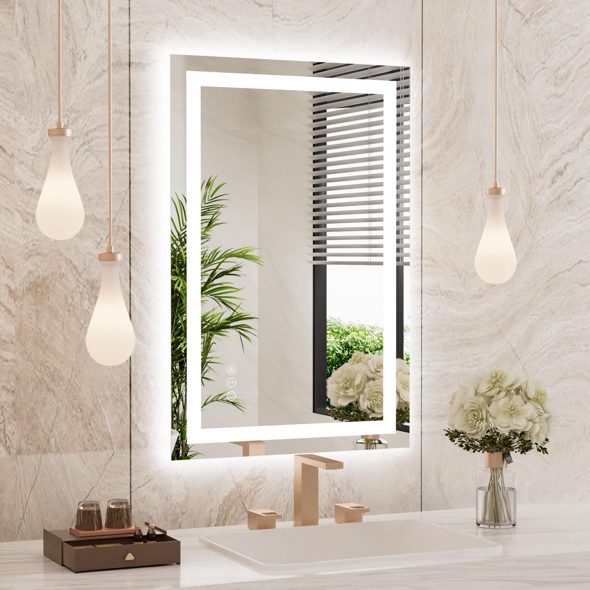 SnelShoppen - WEER Badkamerspiegel met Ledverlichting 60x90cm, Dimbare Make-up Wandspiegel, Verlichte Anti-condens Pad, HD Gehard Glas IP44, Verticaal