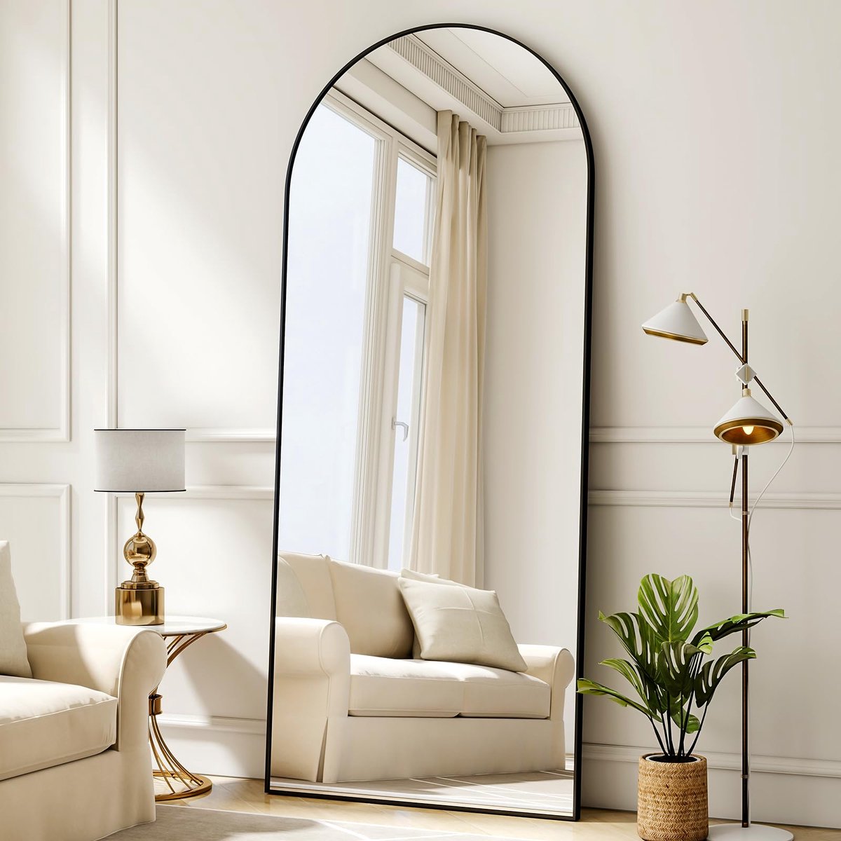 SnelShoppen - Bogen Full-Body Spiegel 165 x 60 cm - Gebogen Staande Spiegel - Hangend of Leunend aan de Muur - Vloerspiegel met Standaard - Zwart voor