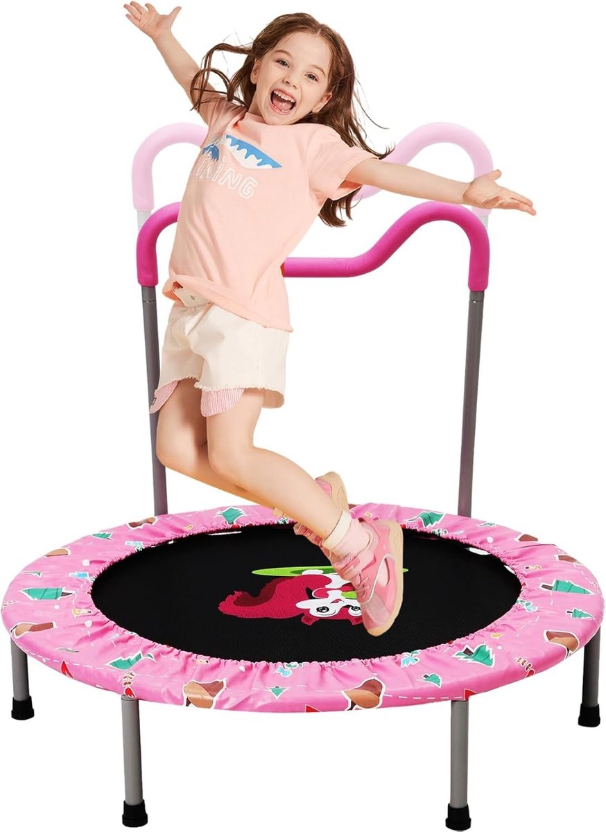 Springtrampoline voor Kinderen met Verstelbare Handvatten - Vouwbare Trampoline voor Binnen en Buiten - Fitness speeltuin voor Kinderen vanaf 3 Jaar
