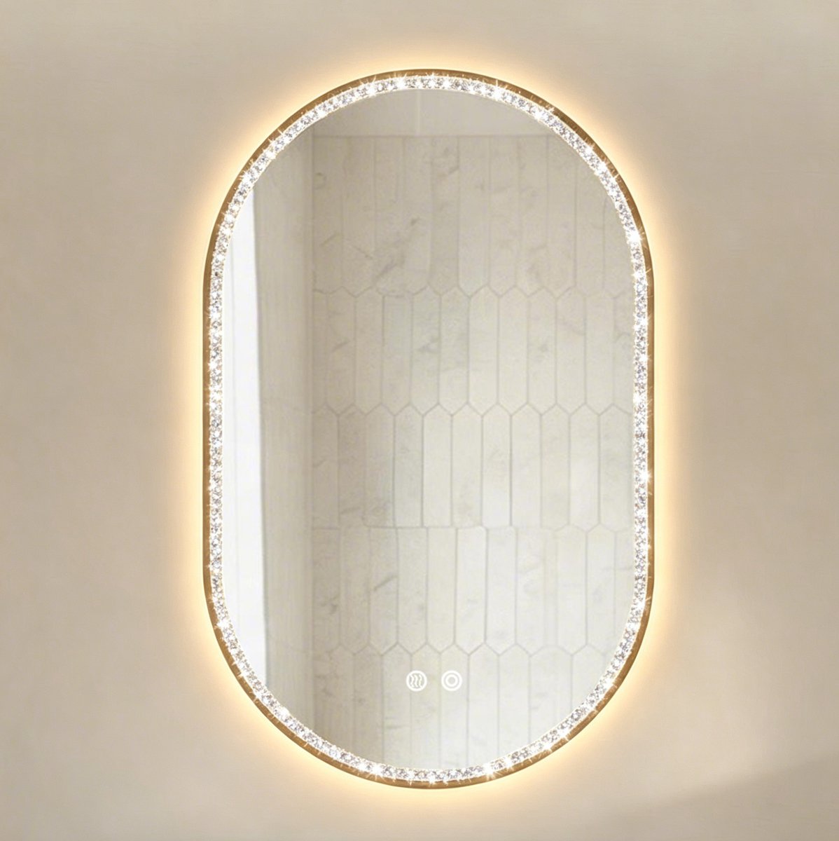 Badkamerspiegel Met Ledverlichting En Anticondensfunctie – 50 X 80 Cm – Aluminium En Glas – Goud – Wandspiegel Met Drie Lichtstanden En Dimbare Helderheid