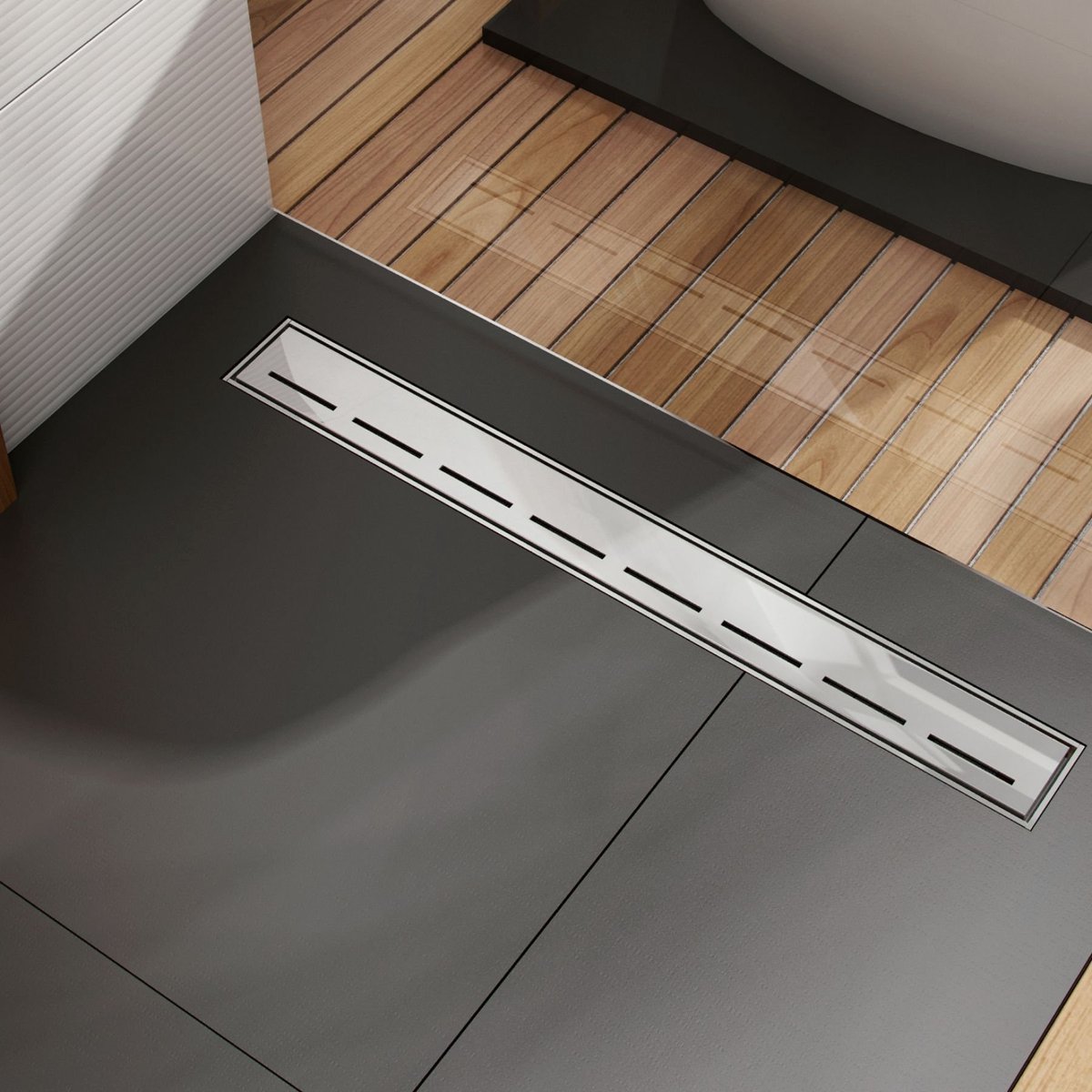 SnelShoppen - Lineaire Afvoer met Rooster en Patroon, Lage Sifon KOS 008C, Grijs, Voor Keuken en Badkamer, Duurzaam en Modern Design, 80 cm