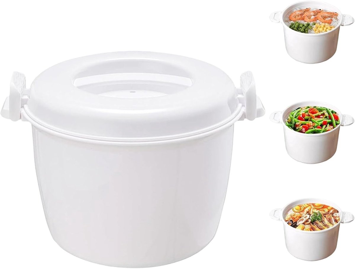 SnelShoppen - Rijstkoker Magnetron, Draagbare Magnetron-Rijstkoker, BPA-vrij Stoompan voor Granen, Couscous, 1,8L, Ideaal voor Keuken, Vaatwasser, Koe