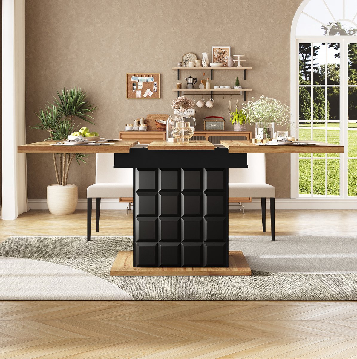 MEUNIQ Uitschuifbare eettafel 110-140 x 80 cm, rechthoekige tafel voor 4-6 personen met op