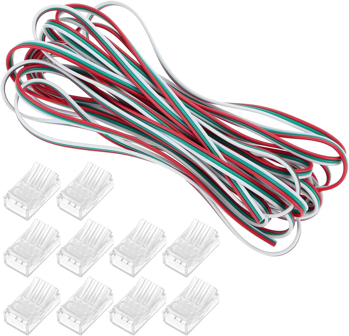 QWORK® LED Strip verlengkabel 5m 3 pin 22 AWG, met 10 stuks 10mm LED connectoren, compatibel met 5V/12V/24V - ShopVlot